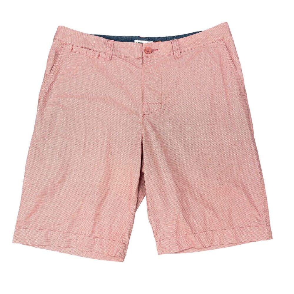 Le Tigre Tri Flex Short Mens 34 Red White Pinstripes Cotton Stretch Casual Chino
